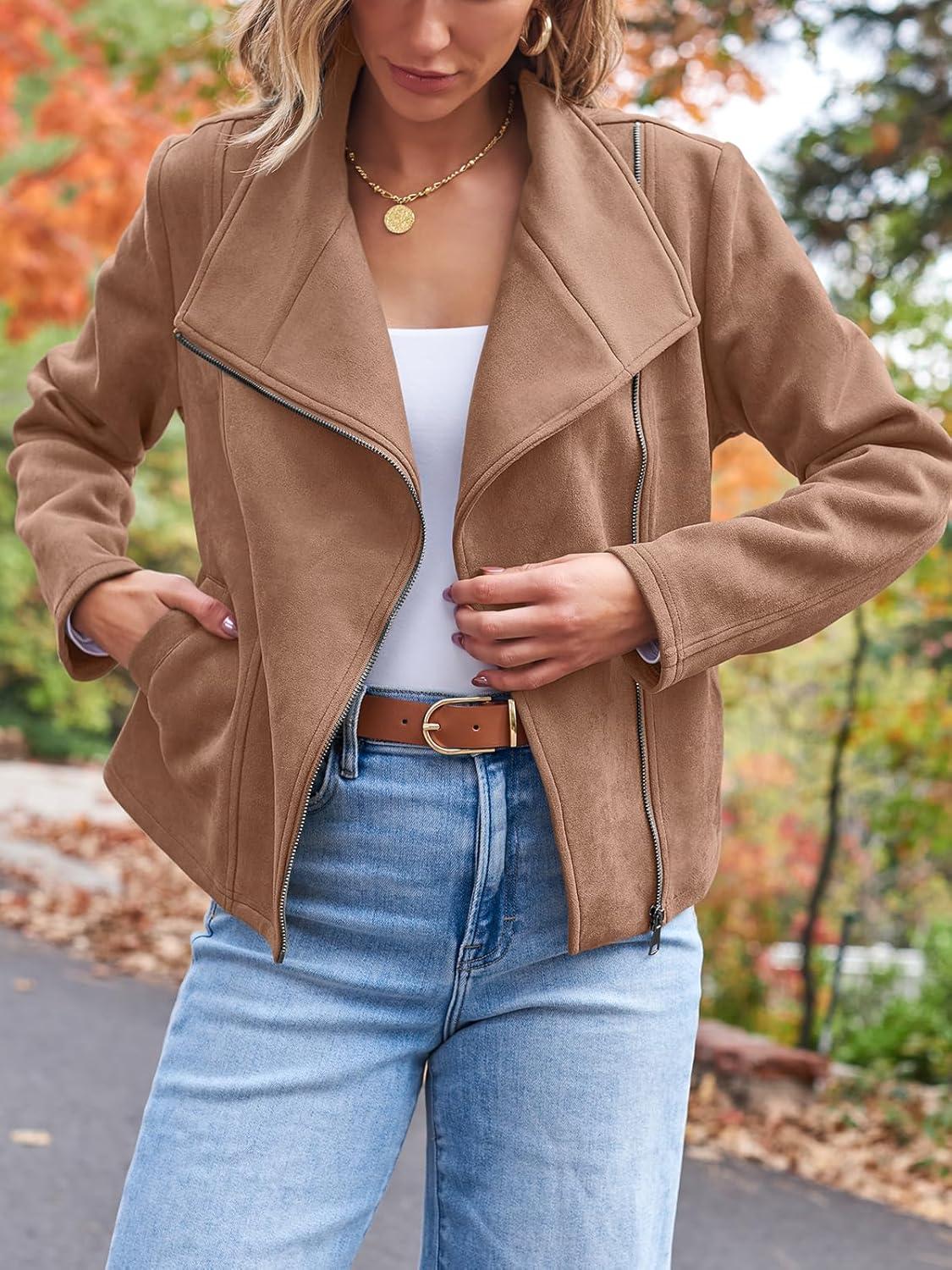imageAUTOMET Womens Faux Suede Leather Jacket Cropped Open Front Coat for Fall Winter Spring Cardigan StyleCamel