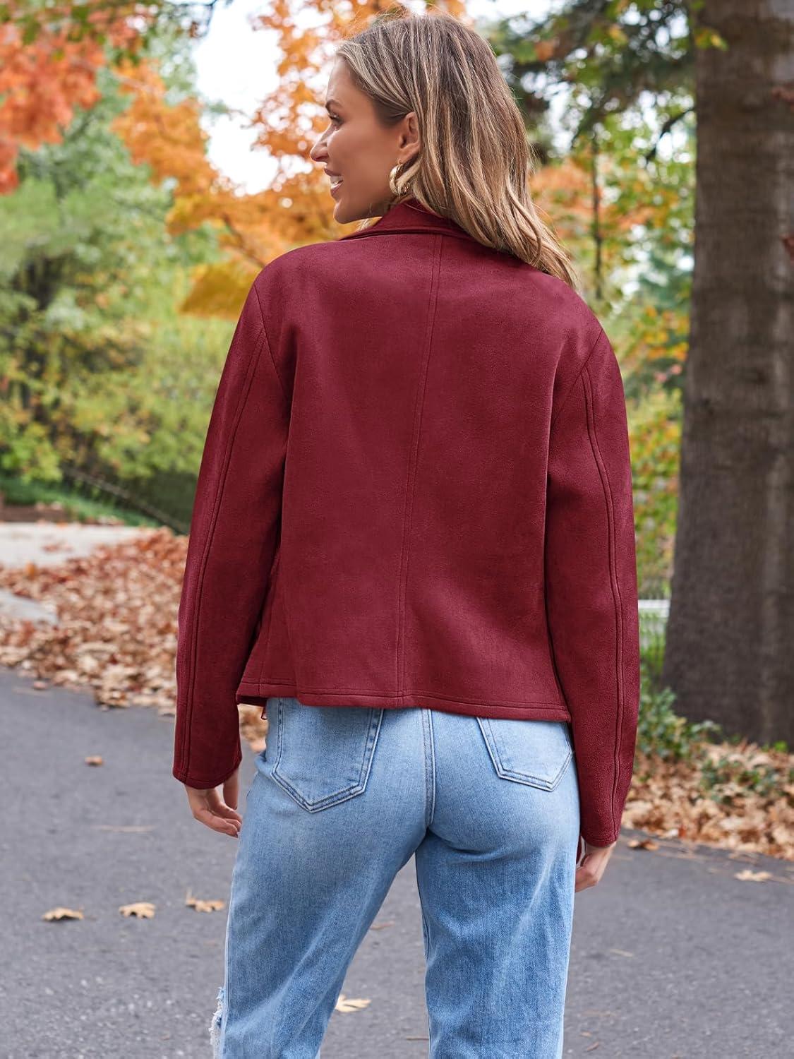 imageAUTOMET Womens Faux Suede Leather Jacket Cropped Open Front Coat for Fall Winter Spring Cardigan StyleWinered