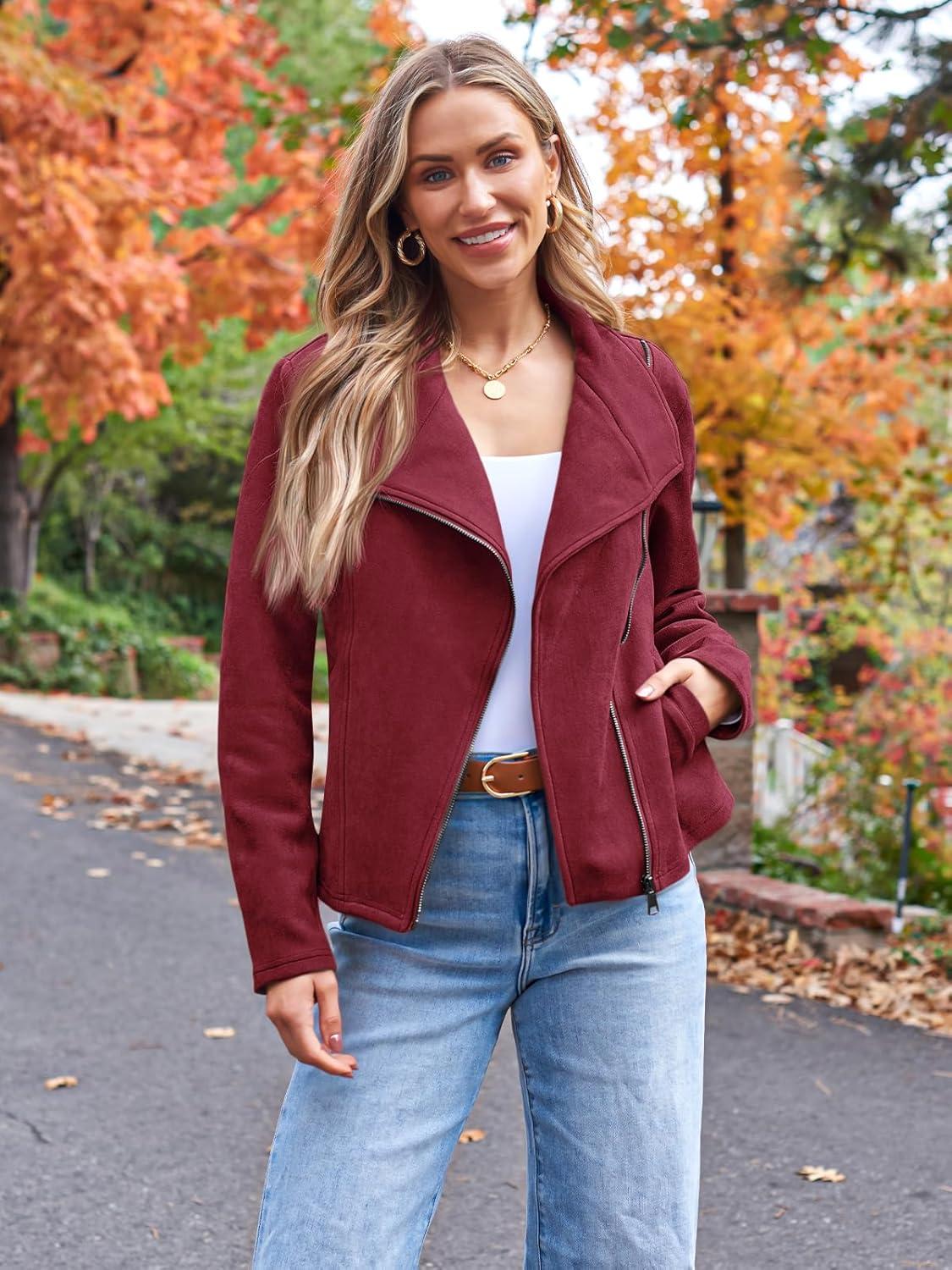 imageAUTOMET Womens Faux Suede Leather Jacket Cropped Open Front Coat for Fall Winter Spring Cardigan StyleWinered