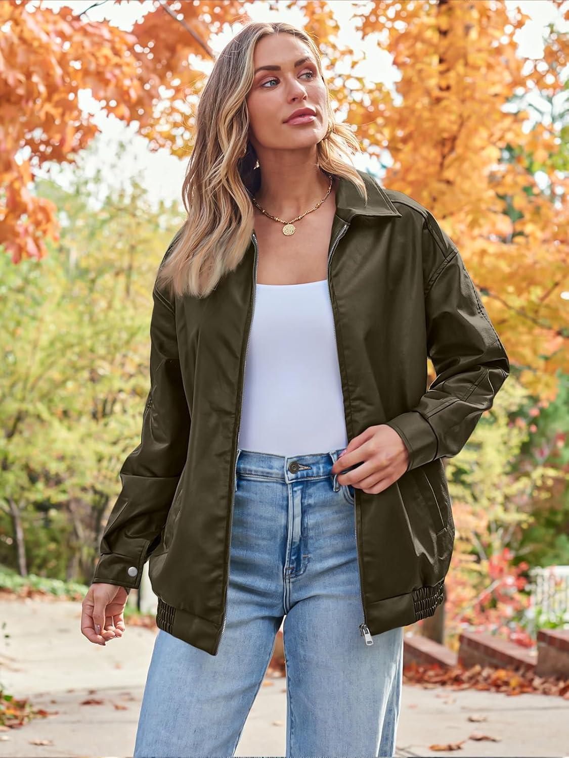 imageAUTOMET Womens Oversized Faux Leather Jacket Fall Motorcycle Style Coat with Zipper ClosureArmygreen