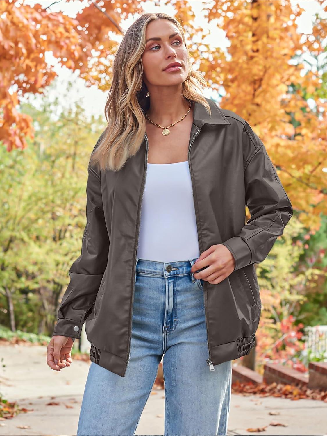 imageAUTOMET Womens Oversized Faux Leather Jacket Fall Motorcycle Style Coat with Zipper ClosureGrey