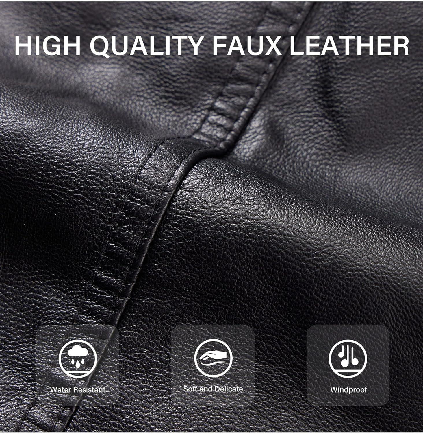 imageBellivera Womens Faux Leather Jacket Moto Biker SherpaLined Coat with Removable Fur CollarBlack Faux Fur