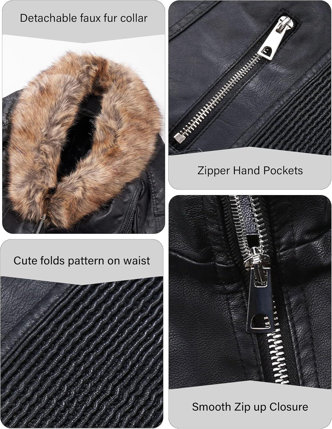 imageBellivera Womens Faux Leather Jacket Moto Biker SherpaLined Coat with Removable Fur CollarBlacknatural
