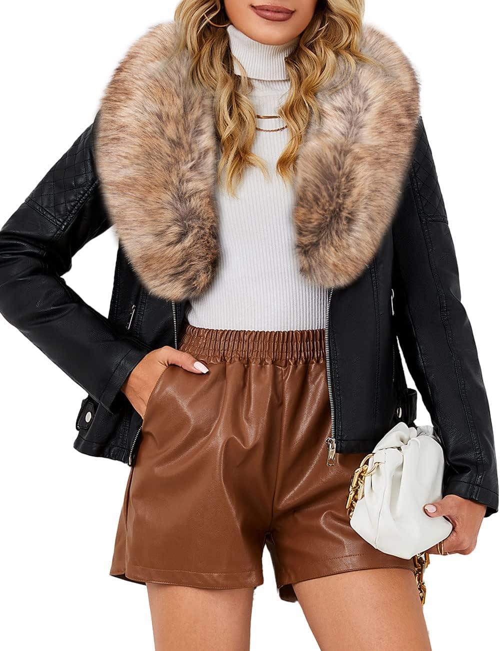 imageBellivera Womens Faux Leather Jacket Moto Biker SherpaLined Coat with Removable Fur CollarBlacknatural