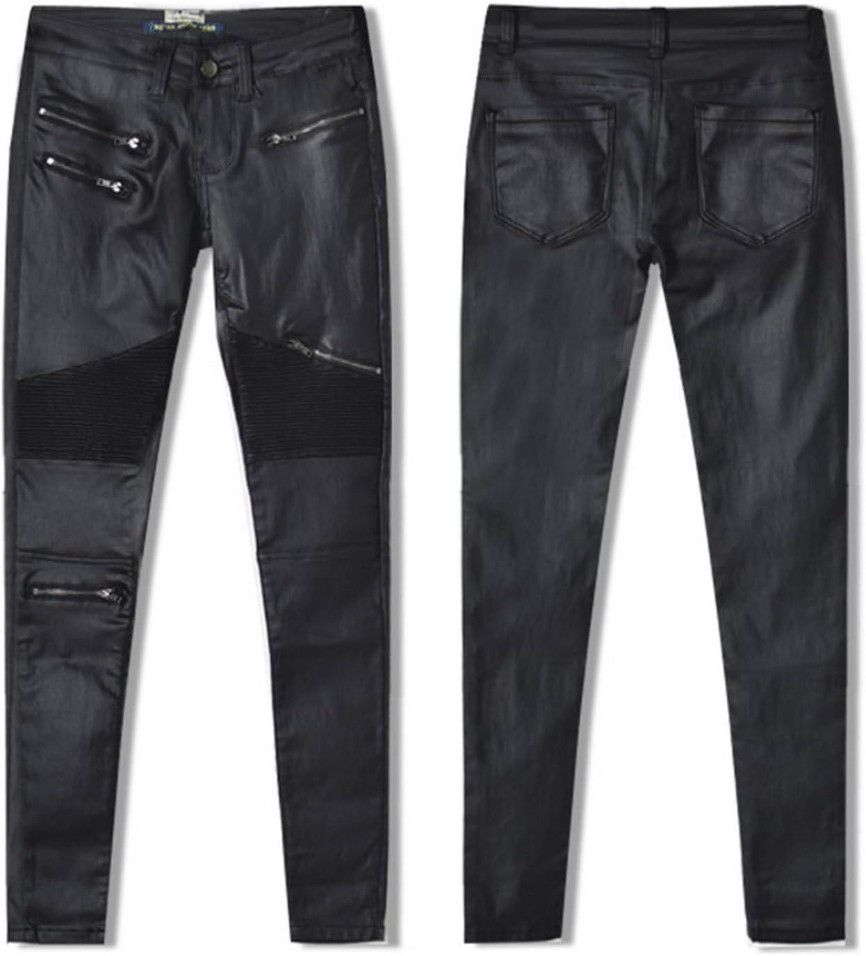 imageBlack Pants PU Leather Coated Denim Pants for Women Sexy Tight Stretchy Rider LeggingsBlack