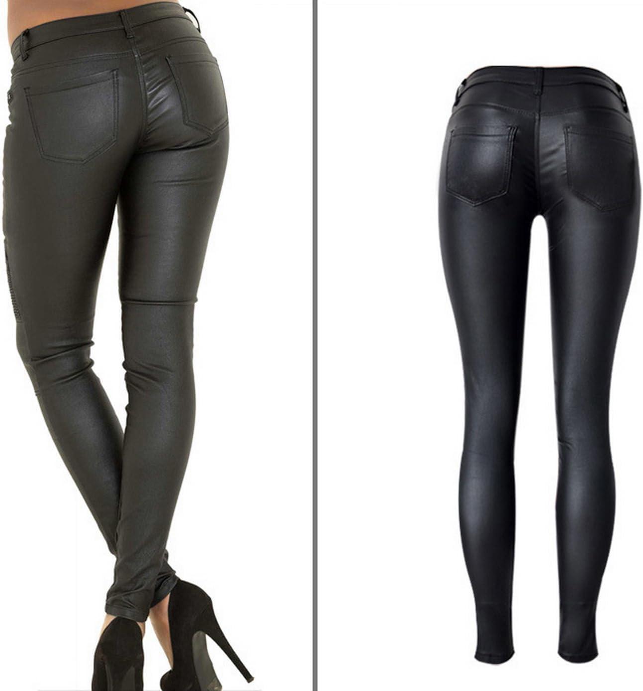 imageBlack Pants PU Leather Coated Denim Pants for Women Sexy Tight Stretchy Rider LeggingsBlack