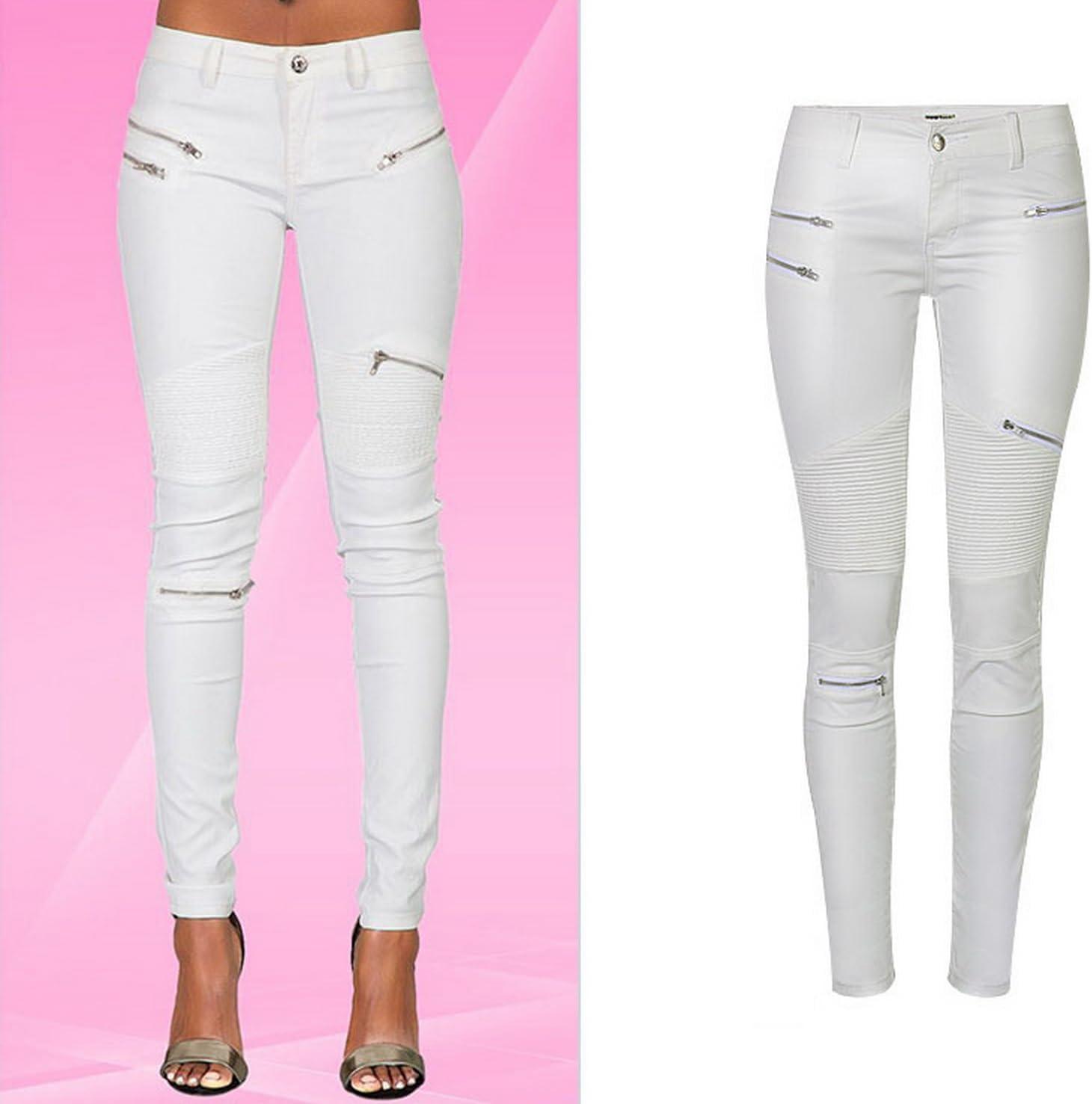 imageBlack Pants PU Leather Coated Denim Pants for Women Sexy Tight Stretchy Rider LeggingsWhite