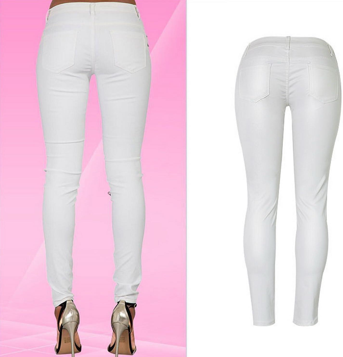 imageBlack Pants PU Leather Coated Denim Pants for Women Sexy Tight Stretchy Rider LeggingsWhite