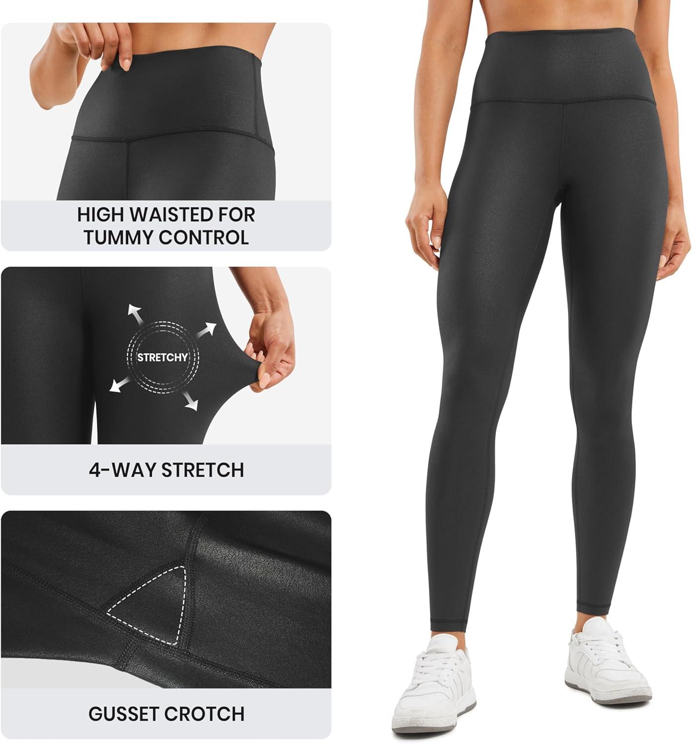 imageCRZ YOGA Matte Faux Leather Leggings 28 Butterluxe High Waisted Stretch Ankle Womens Leather Pants Pleather TightsBlack Foil Pattern
