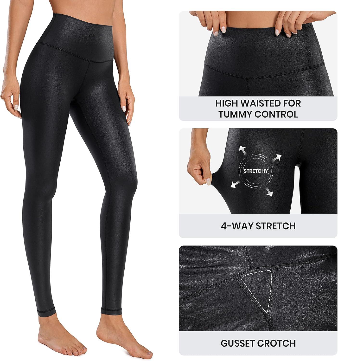 imageCRZ YOGA Matte Faux Leather Leggings 28 Butterluxe High Waisted Stretch Ankle Womens Leather Pants Pleather TightsFaux Leather Black