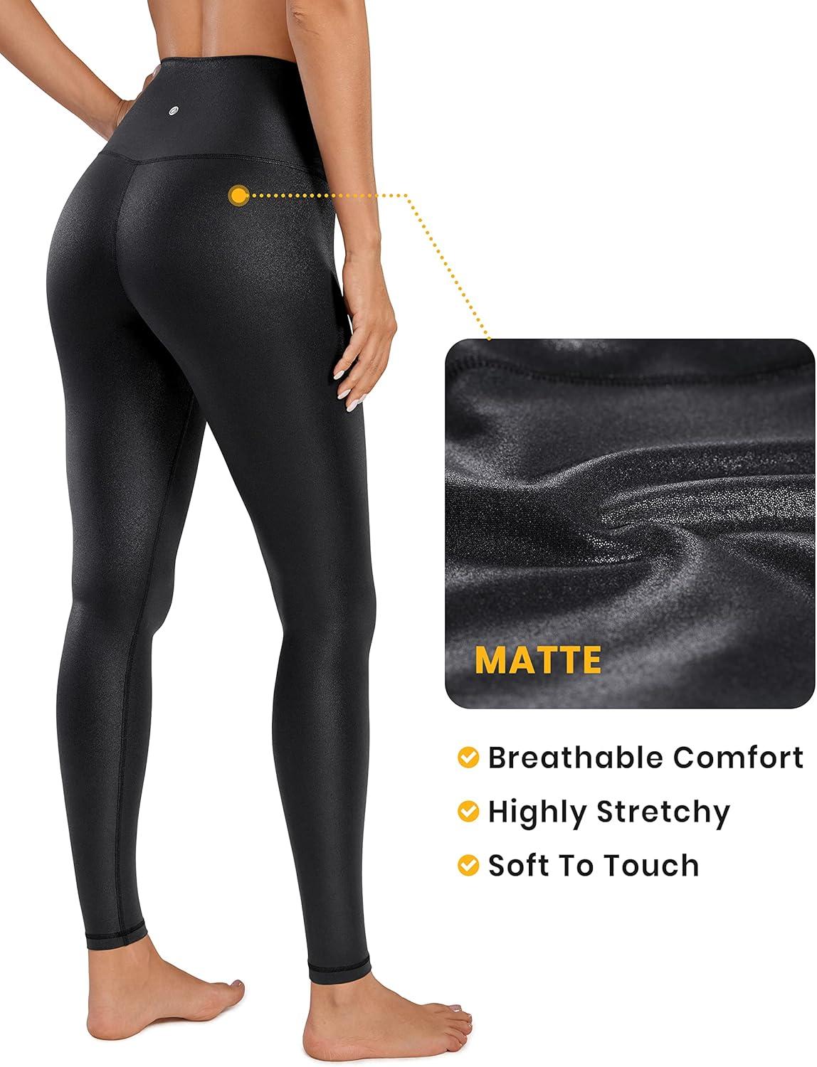 imageCRZ YOGA Matte Faux Leather Leggings 28 Butterluxe High Waisted Stretch Ankle Womens Leather Pants Pleather TightsFaux Leather Black