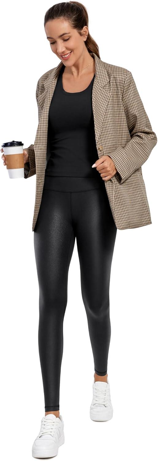 imageCRZ YOGA Matte Faux Leather Leggings 28 Butterluxe High Waisted Stretch Ankle Womens Leather Pants Pleather TightsFaux Leather Black