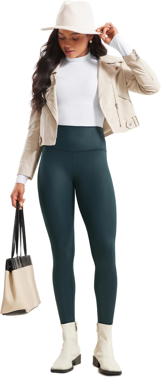 imageCRZ YOGA Matte Faux Leather Leggings 28 Butterluxe High Waisted Stretch Ankle Womens Leather Pants Pleather TightsForest Dark Green Foil Pattern