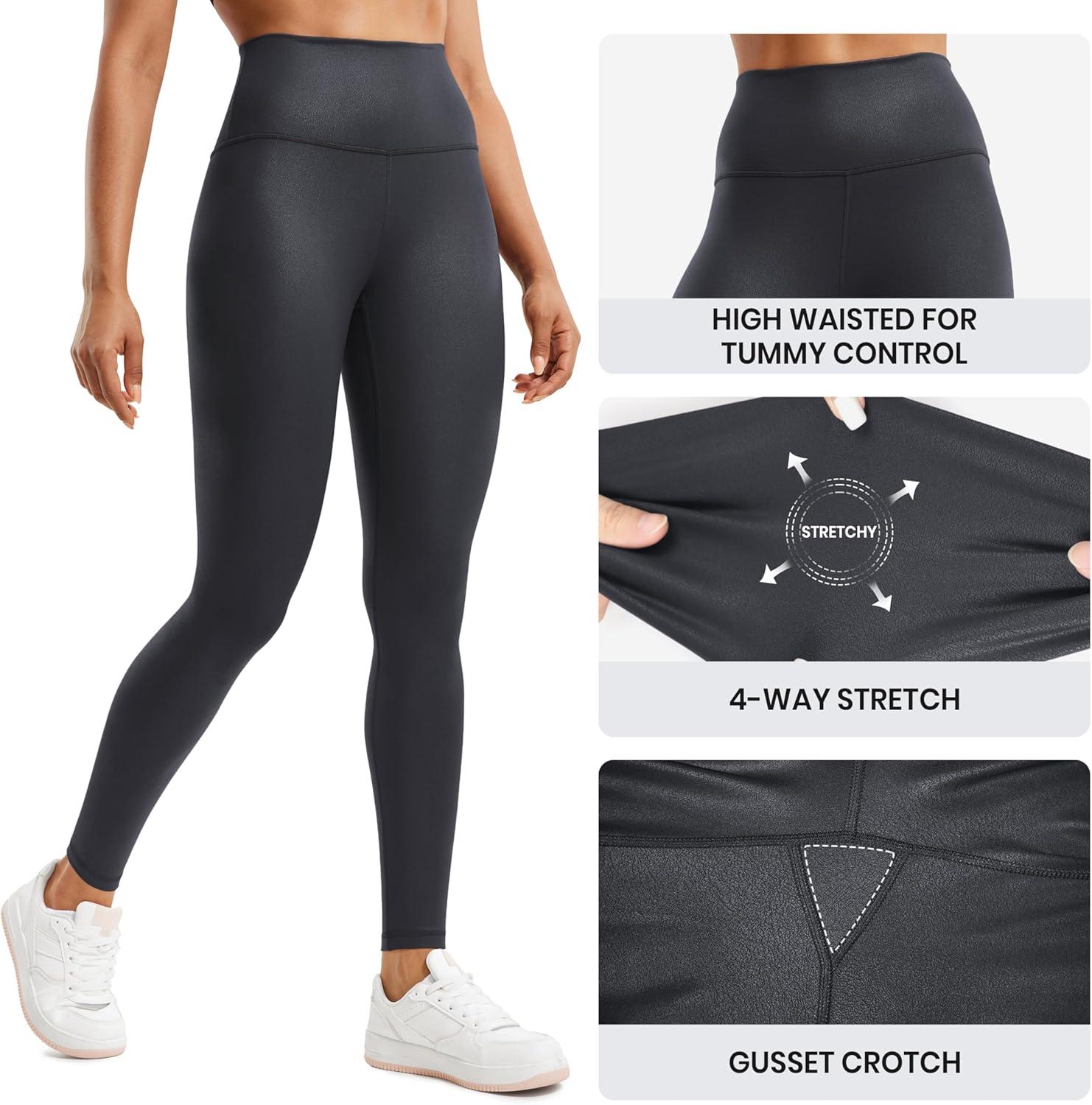 imageCRZ YOGA Matte Faux Leather Leggings 28 Butterluxe High Waisted Stretch Ankle Womens Leather Pants Pleather TightsMysterious Grey Foil Pattern