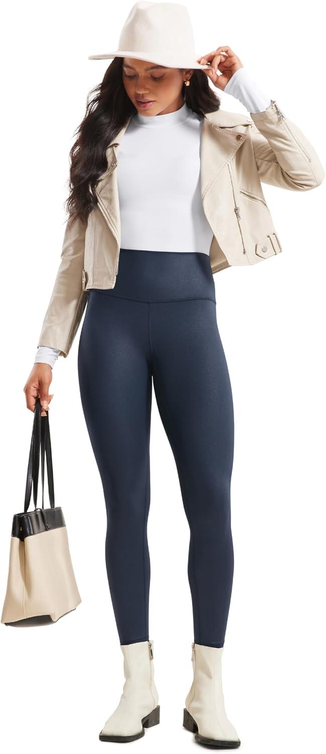 imageCRZ YOGA Matte Faux Leather Leggings 28 Butterluxe High Waisted Stretch Ankle Womens Leather Pants Pleather TightsReal Navy Foil Pattern