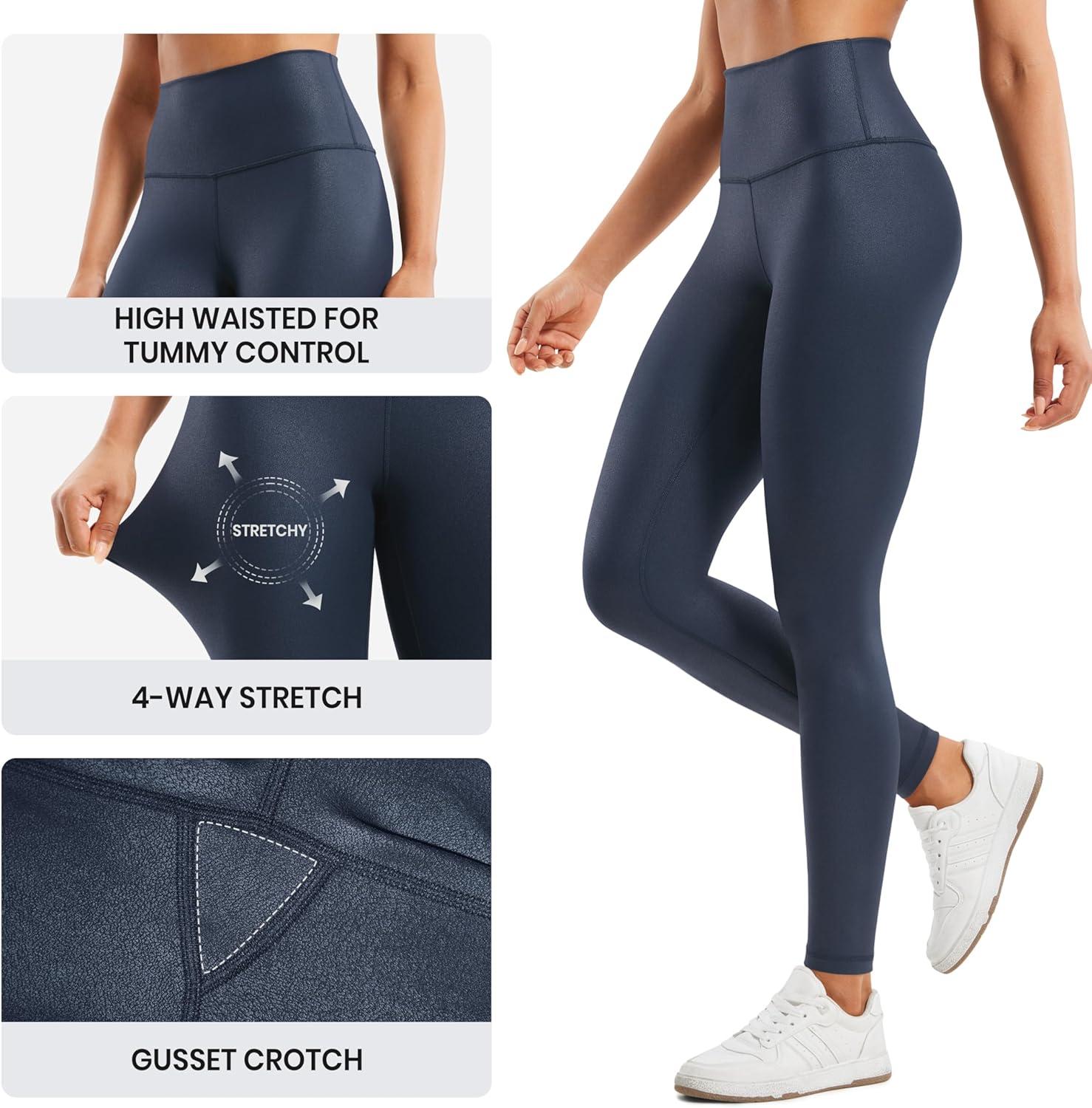 imageCRZ YOGA Matte Faux Leather Leggings 28 Butterluxe High Waisted Stretch Ankle Womens Leather Pants Pleather TightsReal Navy Foil Pattern