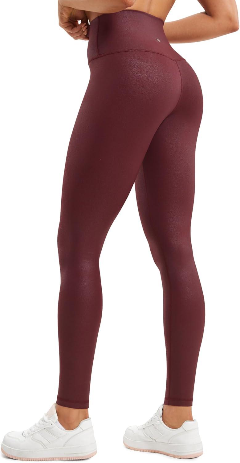 imageCRZ YOGA Matte Faux Leather Leggings 28 Butterluxe High Waisted Stretch Ankle Womens Leather Pants Pleather TightsRed Merlot Foil Pattern