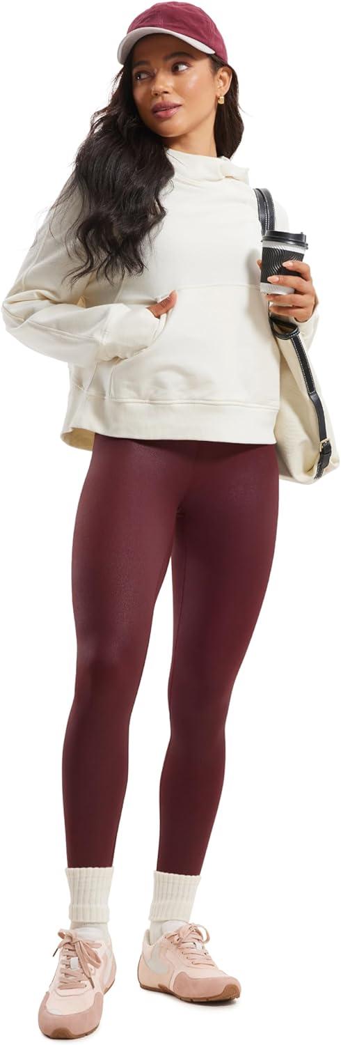imageCRZ YOGA Matte Faux Leather Leggings 28 Butterluxe High Waisted Stretch Ankle Womens Leather Pants Pleather TightsRed Merlot Foil Pattern
