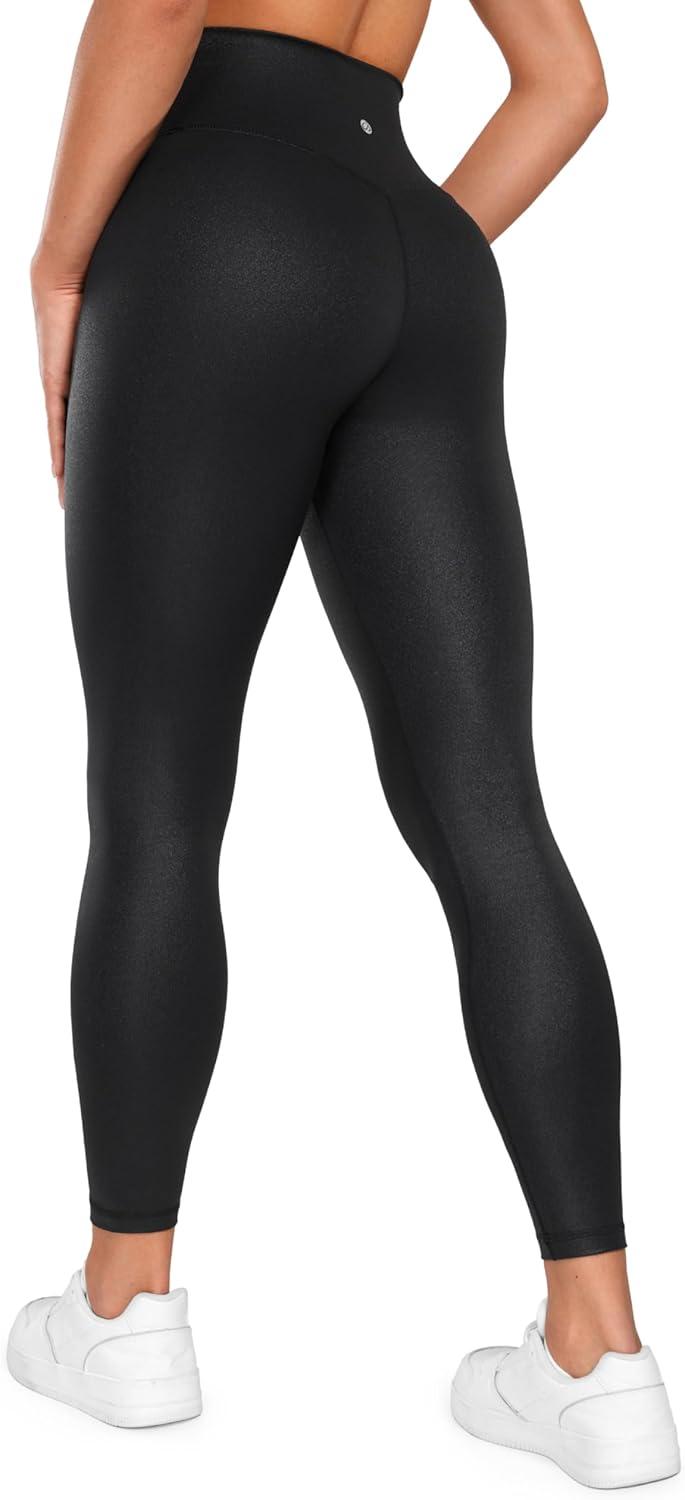 imageCRZ YOGA Womens Butterluxe Matte Faux Leather Cross Waist Leggings 28 V Crossover High Waisted LoungeBlack Classic