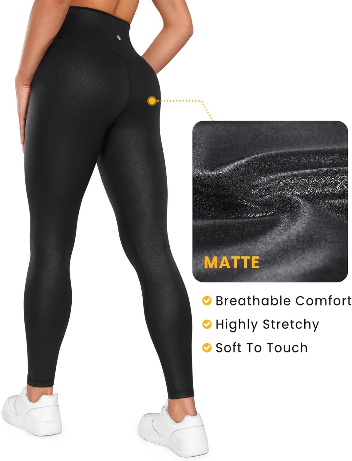 imageCRZ YOGA Womens Butterluxe Matte Faux Leather Cross Waist Leggings 28 V Crossover High Waisted LoungeBlack Classic