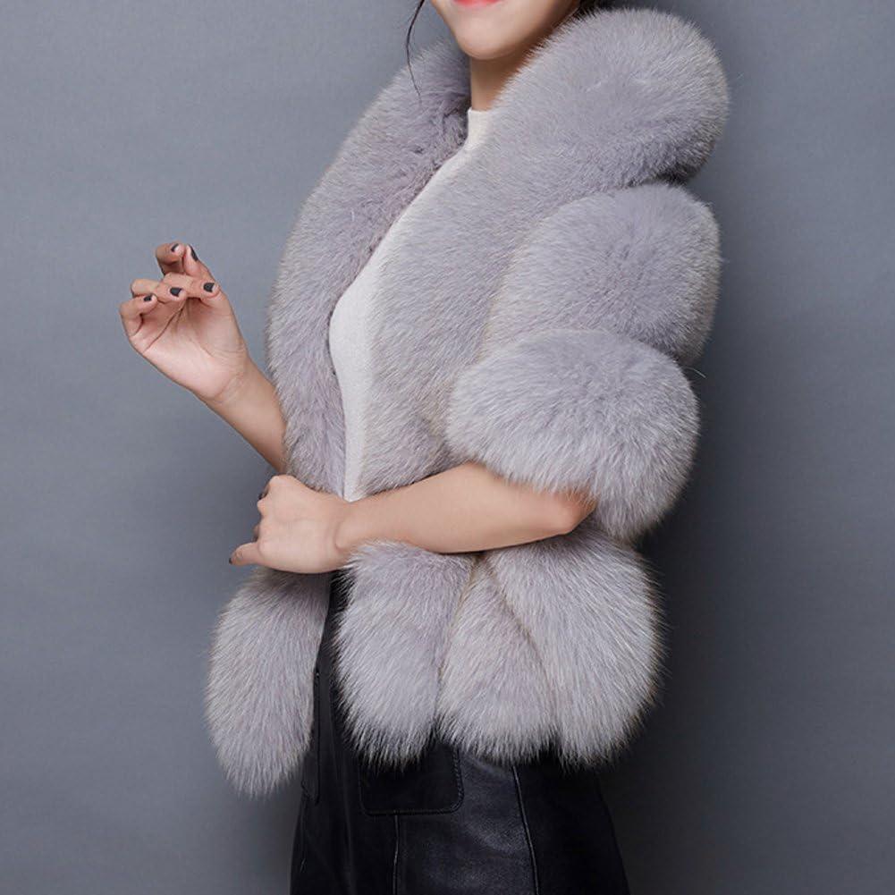 imageCaracilia Women Luxury Faux Fur Coat Jackets Wrap Cape Shawl for Wedding PartyLight Gray