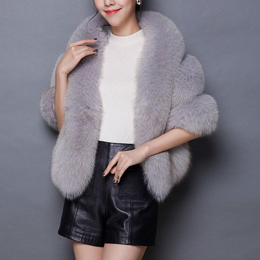 imageCaracilia Women Luxury Faux Fur Coat Jackets Wrap Cape Shawl for Wedding PartyLight Gray