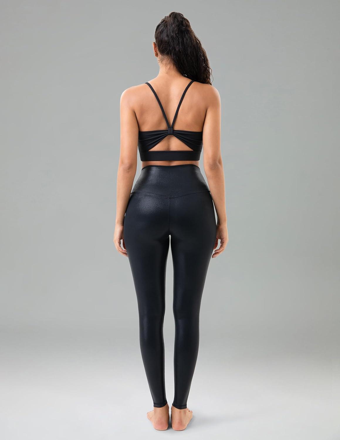 imageColorfulkoala Womens High Waisted Matte Faux Leather Leggings Full Length Yoga PantsGlossy Black