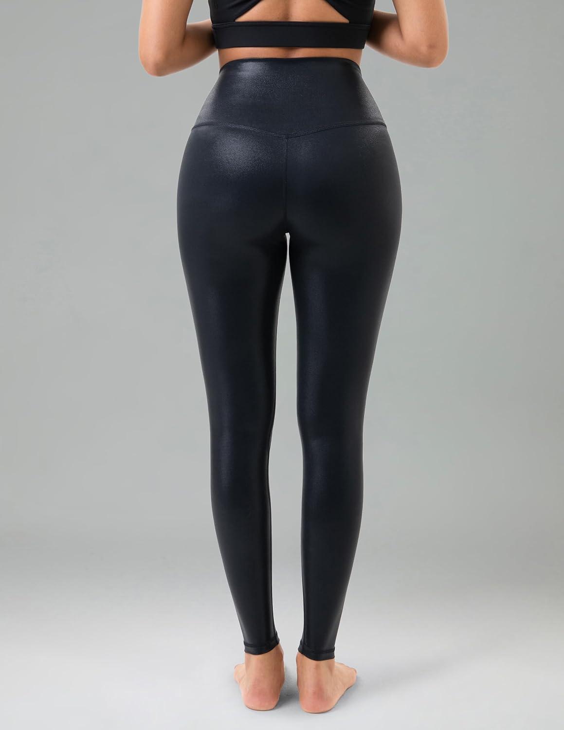imageColorfulkoala Womens High Waisted Matte Faux Leather Leggings Full Length Yoga PantsGlossy Black