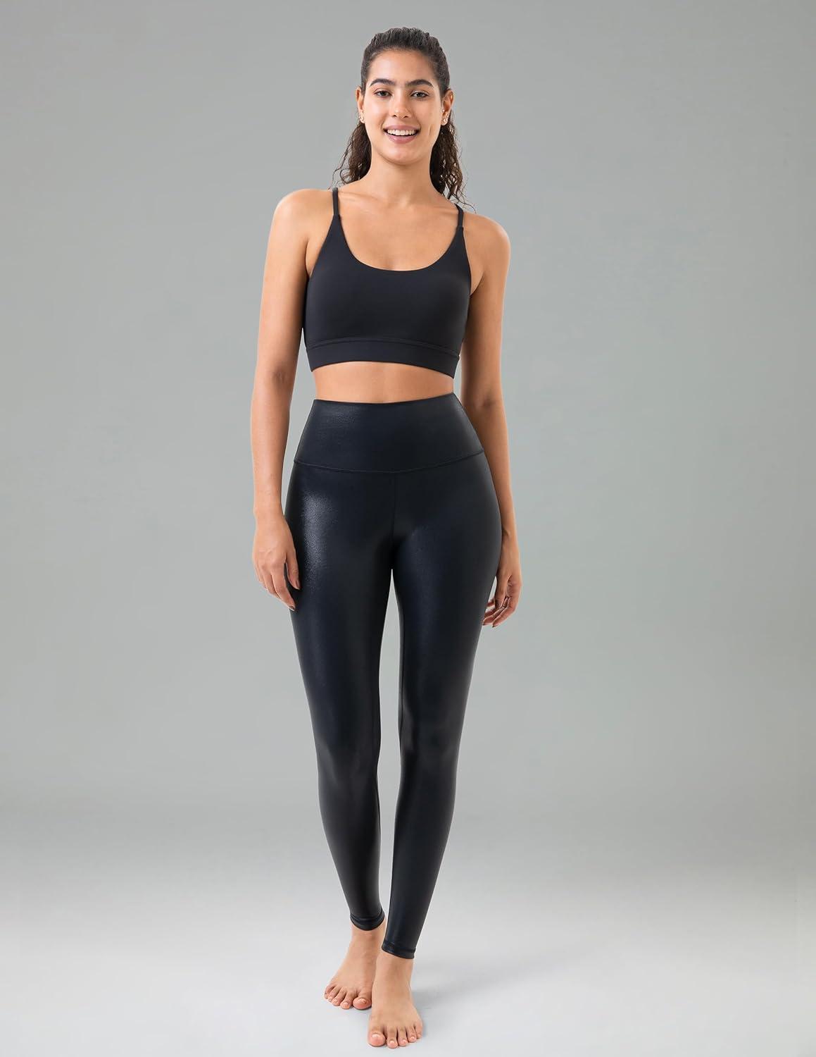 imageColorfulkoala Womens High Waisted Matte Faux Leather Leggings Full Length Yoga PantsGlossy Black