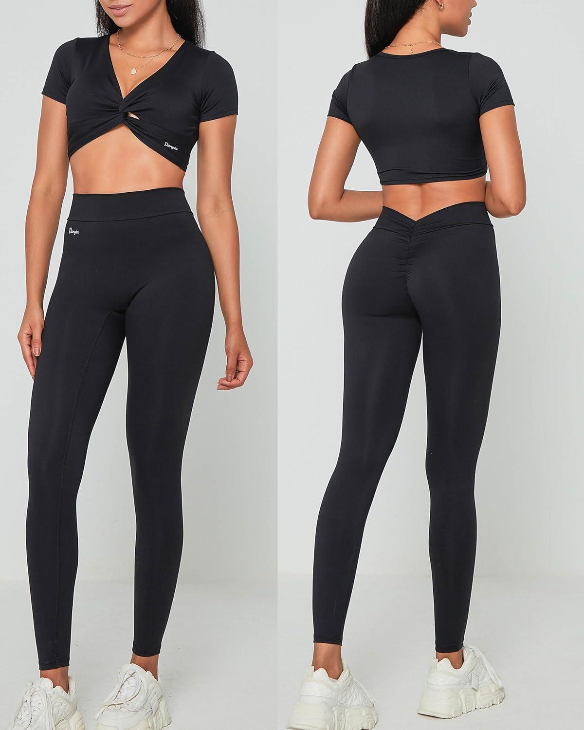 imageDanysu V Back Scrunch Butt Leggings for Women Soft High Waisted Booty Tights Workout Gym Yoga Pants1black