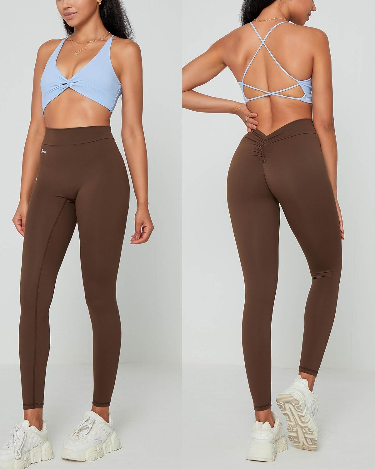 imageDanysu V Back Scrunch Butt Leggings for Women Soft High Waisted Booty Tights Workout Gym Yoga Pants1brownie Cake