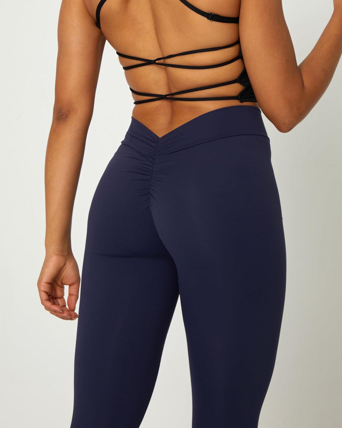 imageDanysu V Back Scrunch Butt Leggings for Women Soft High Waisted Booty Tights Workout Gym Yoga Pants1navy Blue