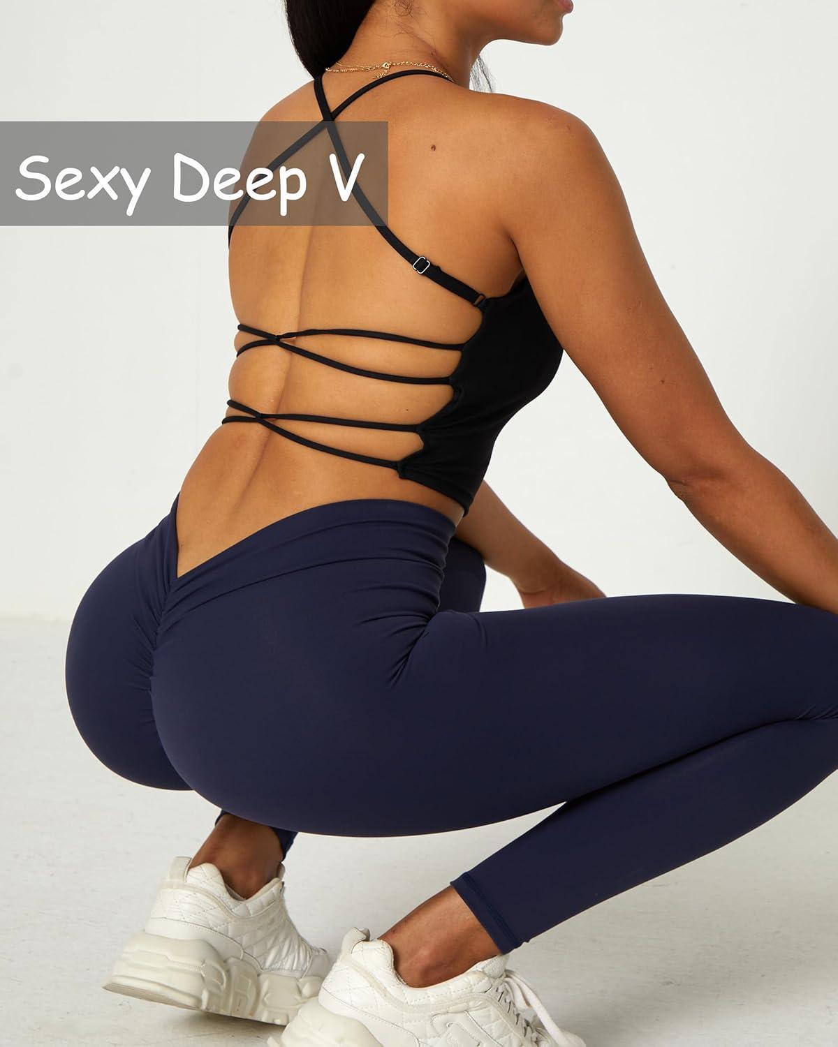 imageDanysu V Back Scrunch Butt Leggings for Women Soft High Waisted Booty Tights Workout Gym Yoga Pants1navy Blue