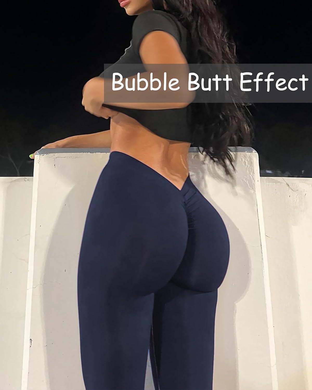 imageDanysu V Back Scrunch Butt Leggings for Women Soft High Waisted Booty Tights Workout Gym Yoga Pants1navy Blue