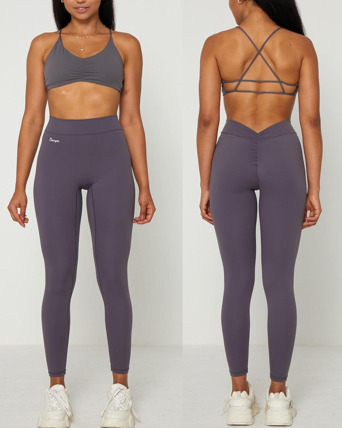 imageDanysu V Back Scrunch Butt Leggings for Women Soft High Waisted Booty Tights Workout Gym Yoga Pants1volcano Ash