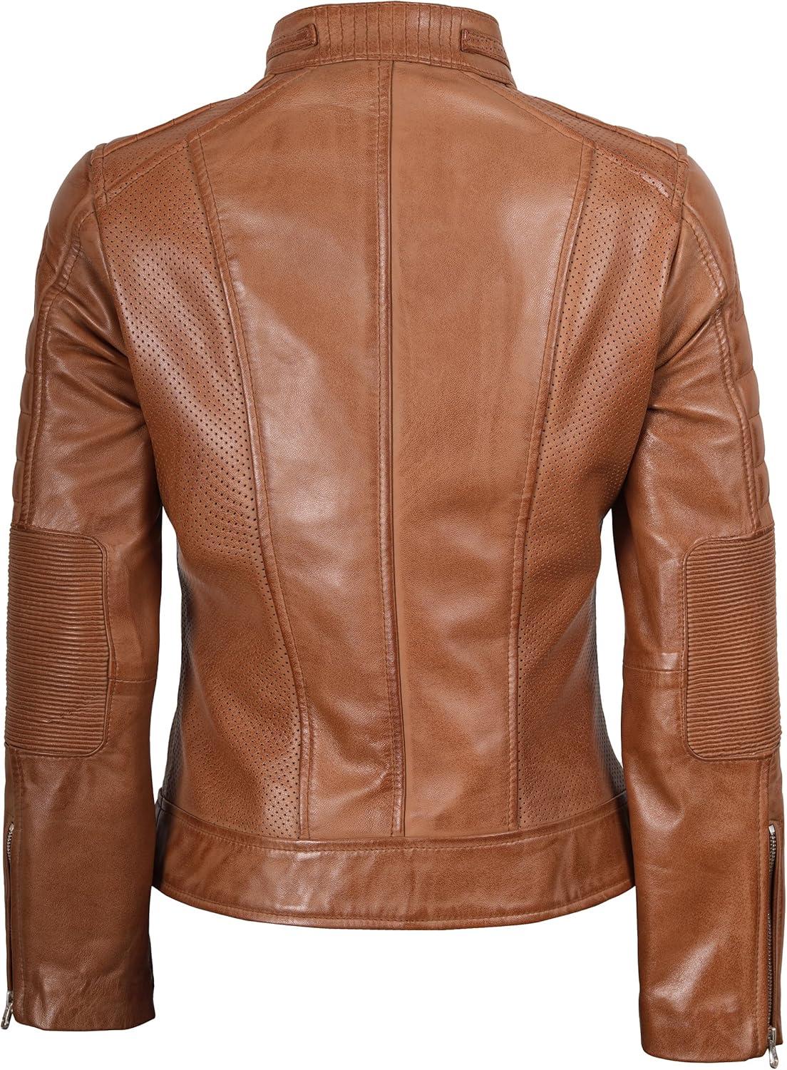 imageDecrum Leather Jacket Women Stylish Casual Real Lambskin Leather Jackets for WomenCaf Racer Leather Jacket Brown Without Wax
