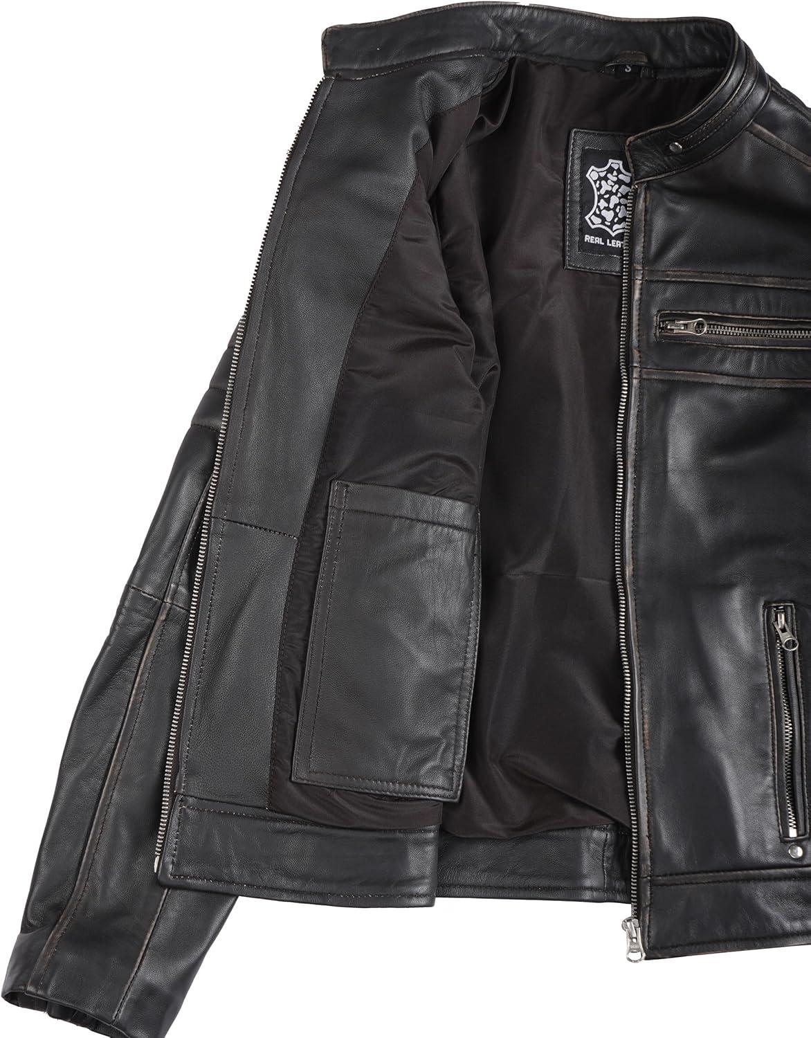 imageDecrum Leather Jacket Women Stylish Casual Real Lambskin Leather Jackets for WomenCafe Racer Distressed Brown Leather Jacket