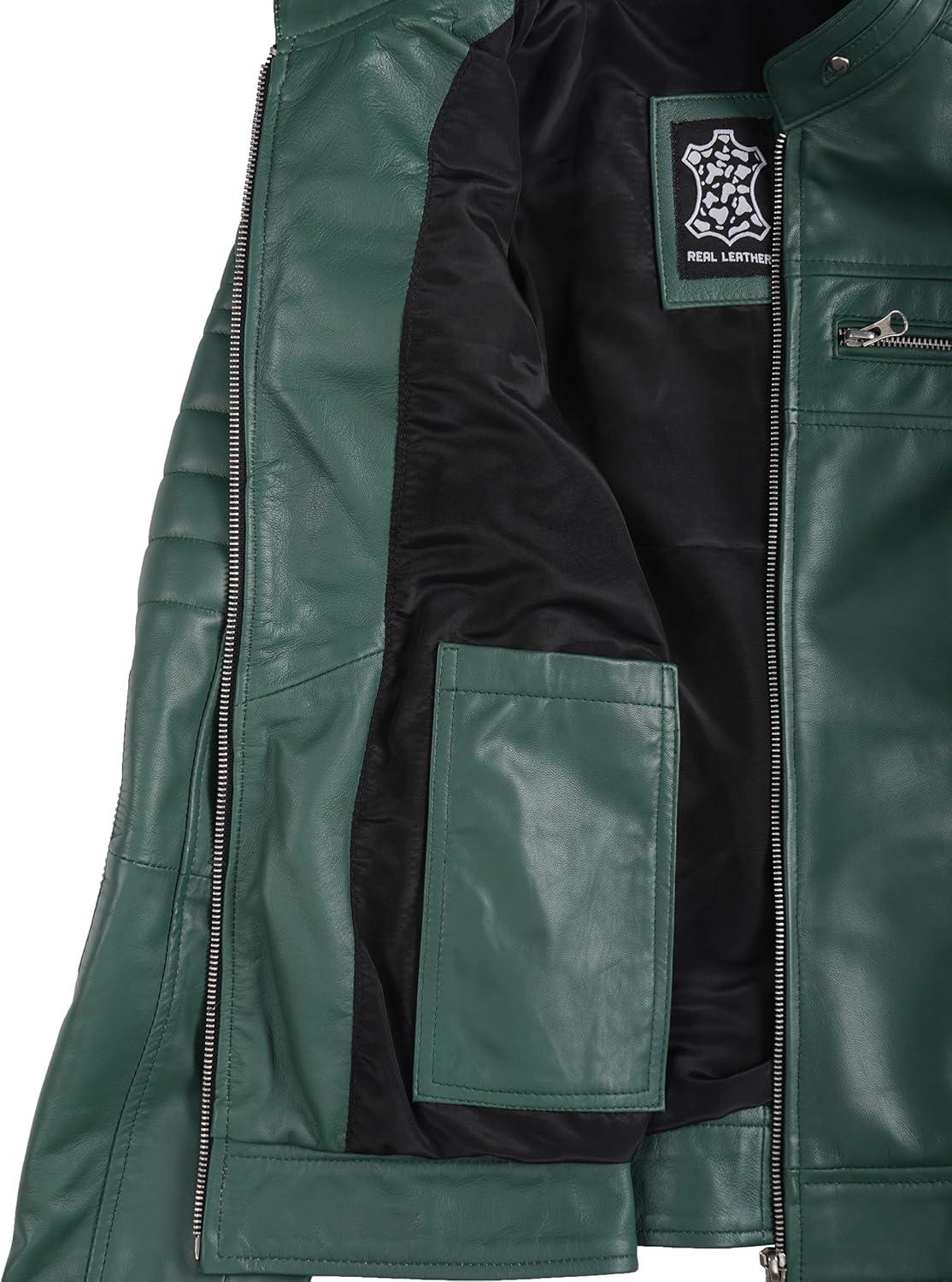 imageDecrum Leather Jacket Women Stylish Casual Real Lambskin Leather Jackets for WomenCafe Racer Women Green Leather Jacket