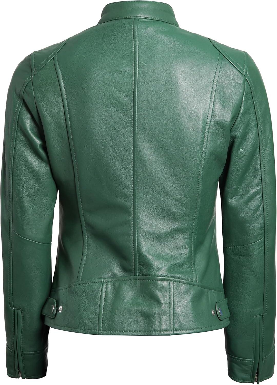 imageDecrum Leather Jackets For Women Cafe Racer Style Casual Womens Leather JacketDdge Green Leather Jacket