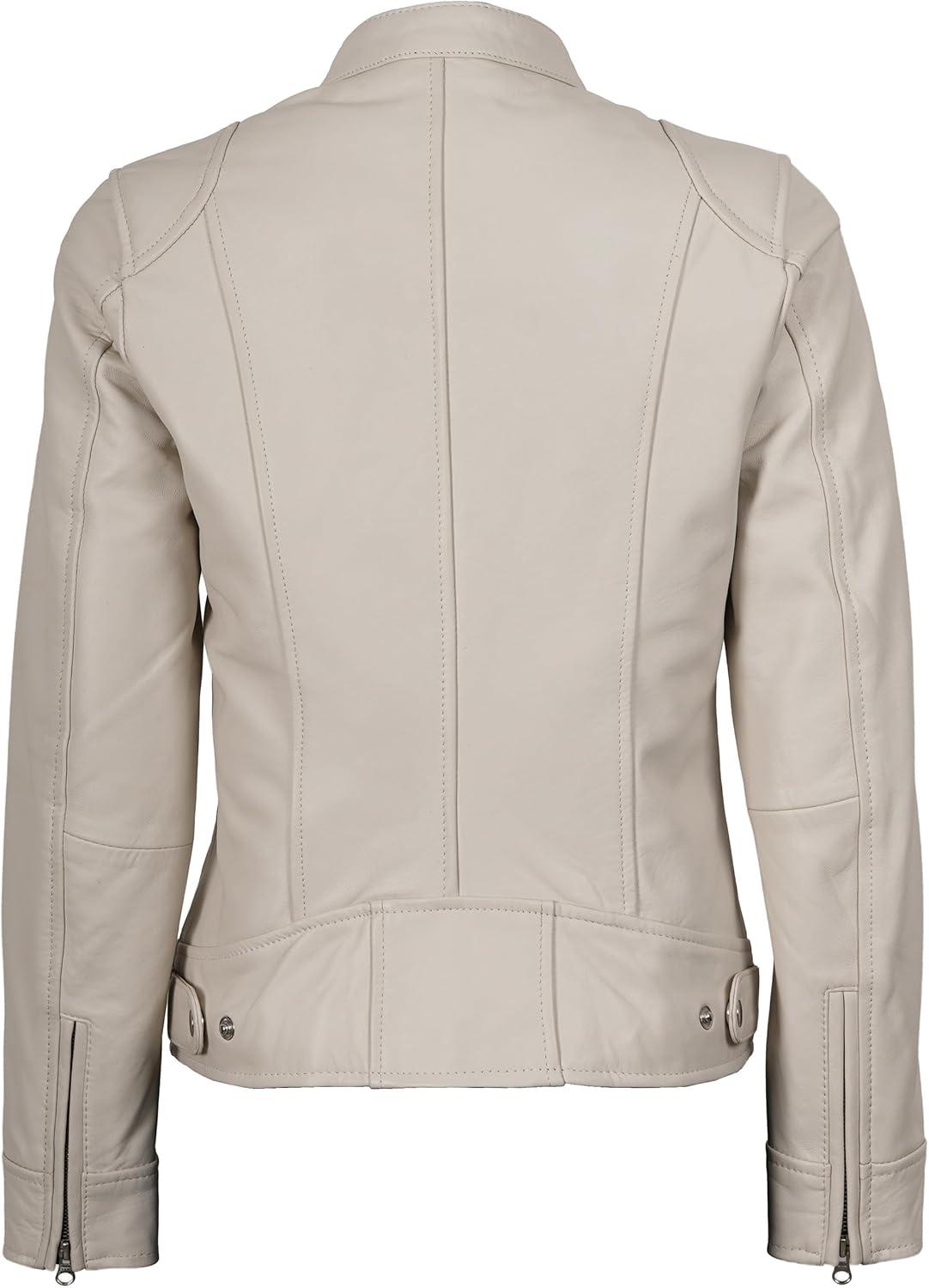imageDecrum Leather Jackets For Women Cafe Racer Style Casual Womens Leather JacketDdge Off White Leather Jacket