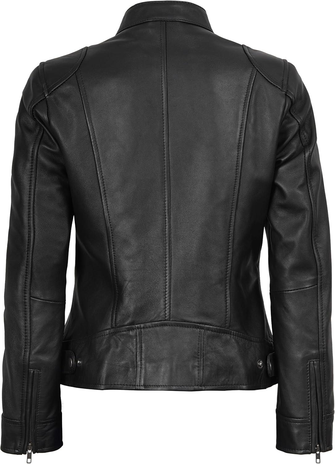 imageDecrum Leather Jackets For Women Cafe Racer Style Casual Womens Leather JacketDdge Womens Black Leather Jacket