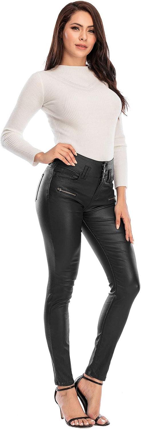 imageECUPPER Womens Faux Leather High Waist Stretch Push Up Pant Petite26Regular29Tall32Black