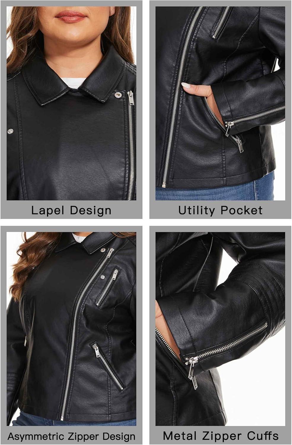imageFahsyee Womens Faux Leather Jackets Zip Up Motorcycle Short PU Moto Biker Outwear Fitted Plus Size CoatClassic Black