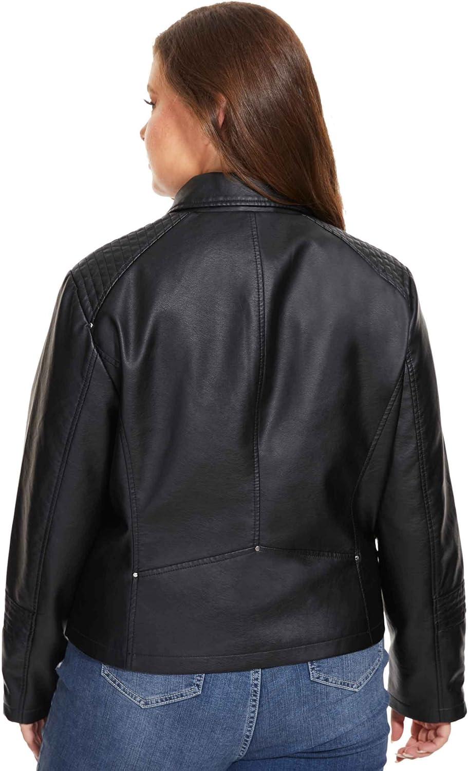 imageFahsyee Womens Faux Leather Jackets Zip Up Motorcycle Short PU Moto Biker Outwear Fitted Plus Size CoatClassic Black