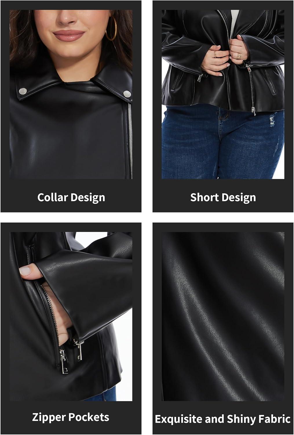 imageFahsyee Womens Faux Leather Jackets Zip Up Motorcycle Short PU Moto Biker Outwear Fitted Plus Size CoatGlossy Black