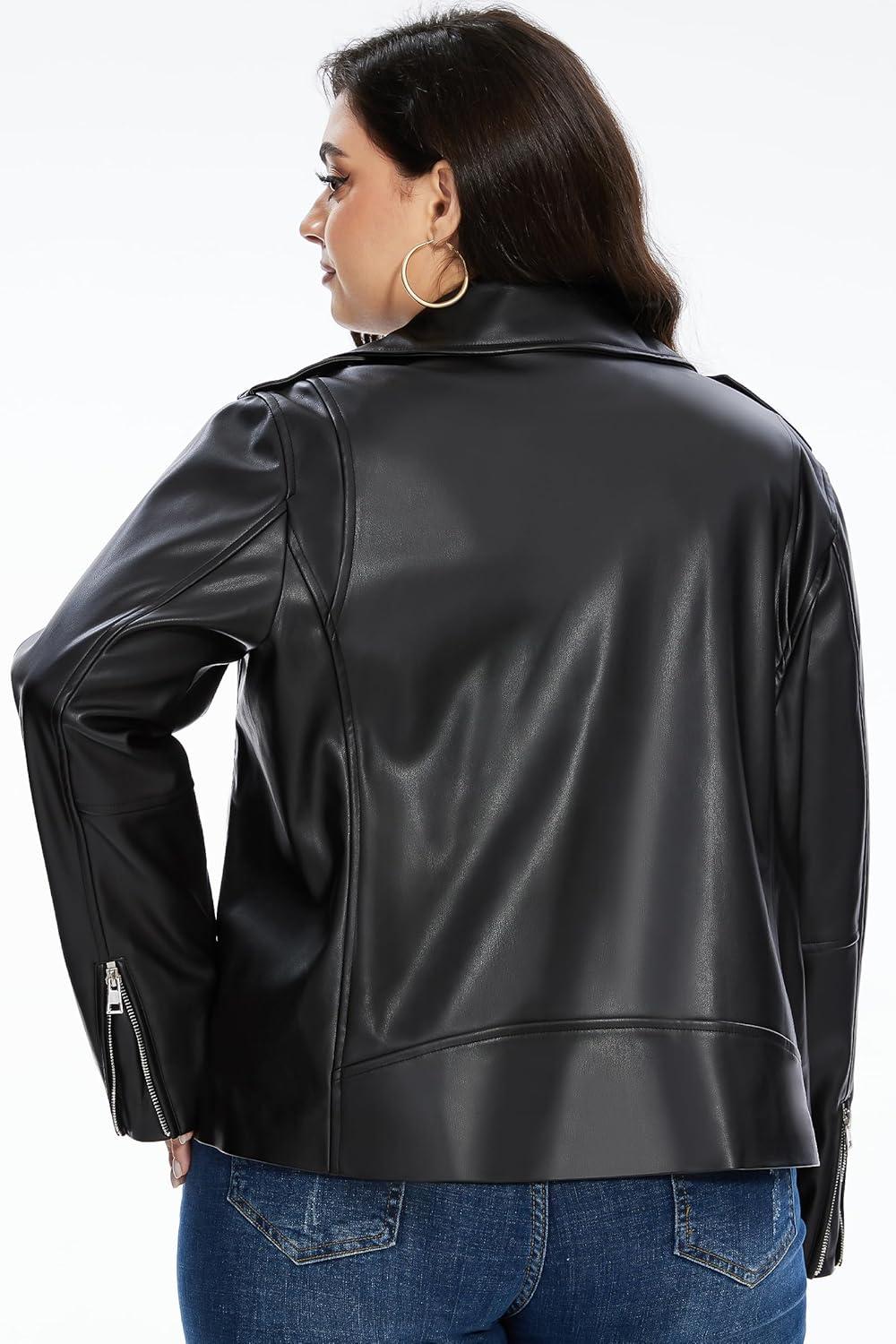 imageFahsyee Womens Faux Leather Jackets Zip Up Motorcycle Short PU Moto Biker Outwear Fitted Plus Size CoatGlossy Black