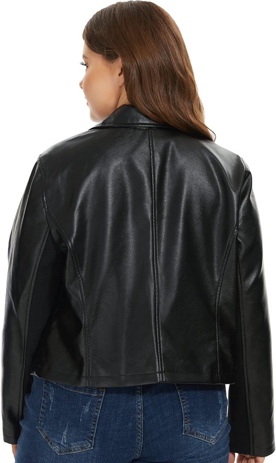 imageFahsyee Womens Faux Leather Jackets Zip Up Motorcycle Short PU Moto Biker Outwear Fitted Plus Size CoatJet Black