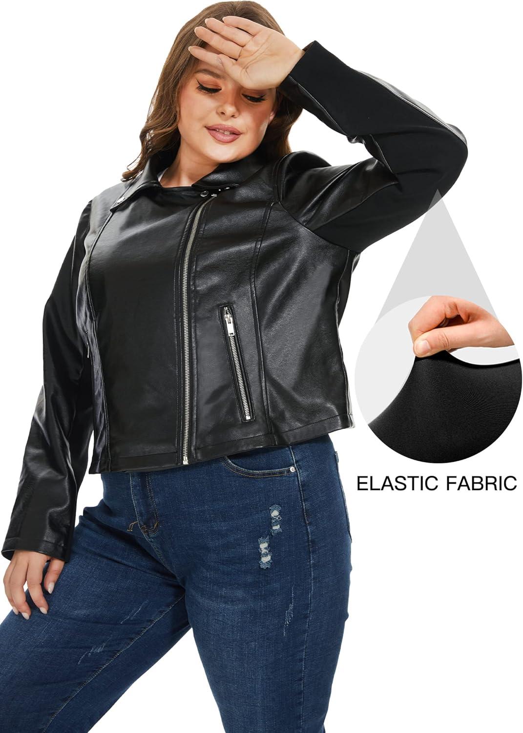 imageFahsyee Womens Faux Leather Jackets Zip Up Motorcycle Short PU Moto Biker Outwear Fitted Plus Size CoatJet Black