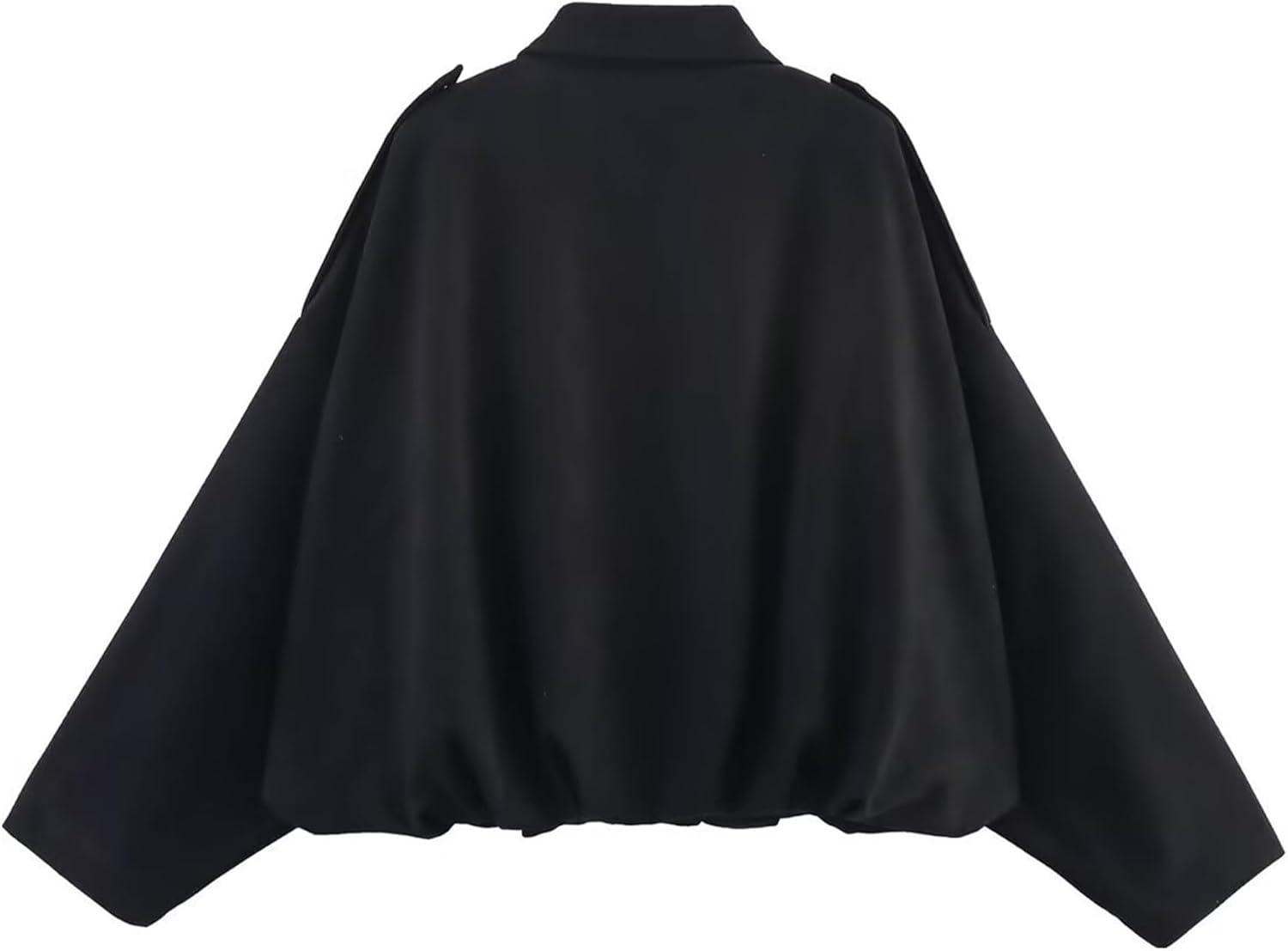 imageFaux Suede Jacket Women Oversized Long Sleeve Zip Up Epaulet Bomber Leather Jackets Oversized Casual CoatBlack