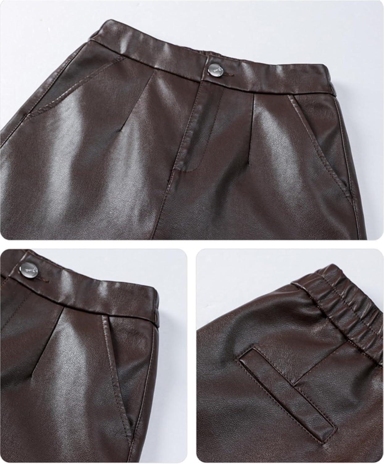 imageHaoMay Womens Faux Leather Pants Straight Wide Leg PU Trousers with PocketsCoffee